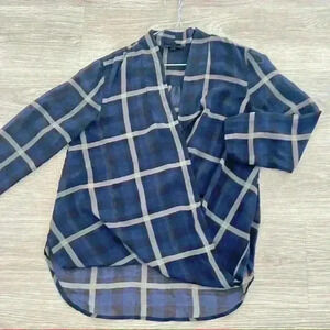 Dynamite Blue Tartan PLAID Sheer  Blouse